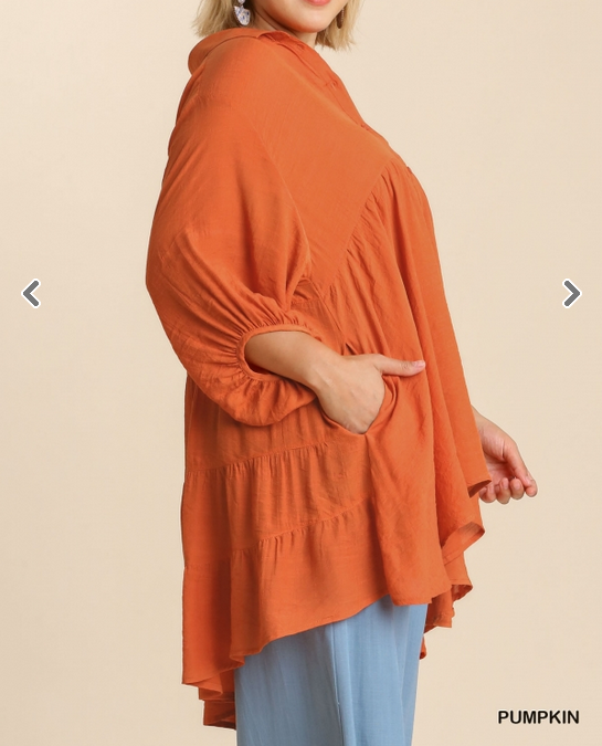 Pumpkin Button Down Tunic Top (XL-2XL)