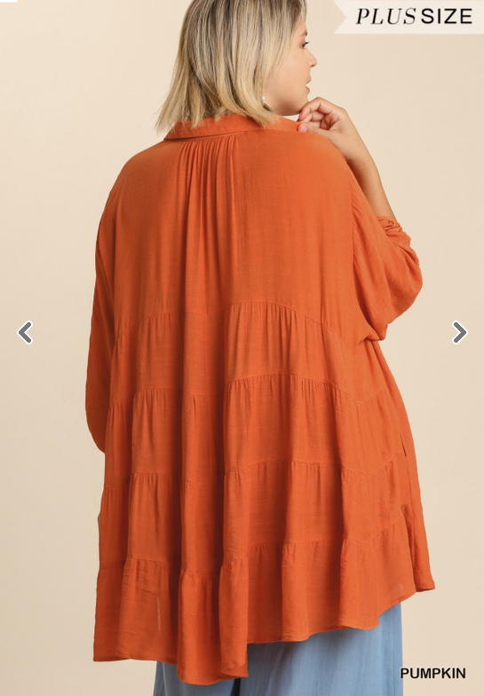 Pumpkin Button Down Tunic Top (XL-2XL)
