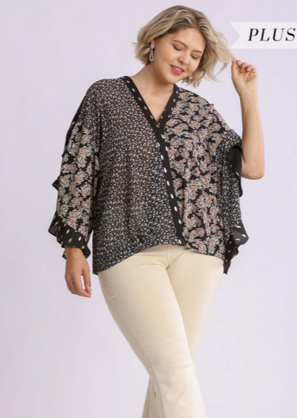 Autumn Mixed Print Top (XL-2XL)