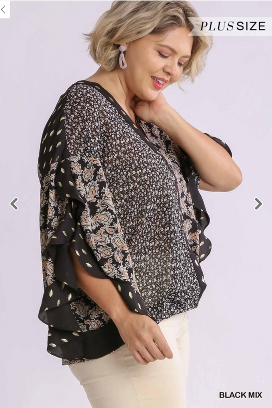 Autumn Mixed Print Top (XL-2XL)