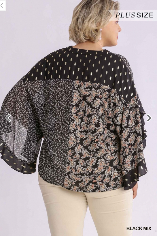 Autumn Mixed Print Top (XL-2XL)