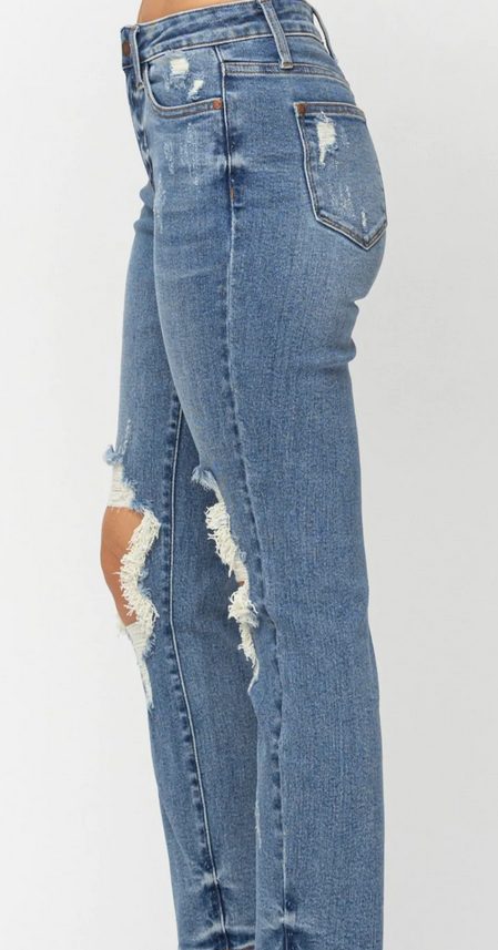 Blue High Waist Destroyed Boyfriend Fit