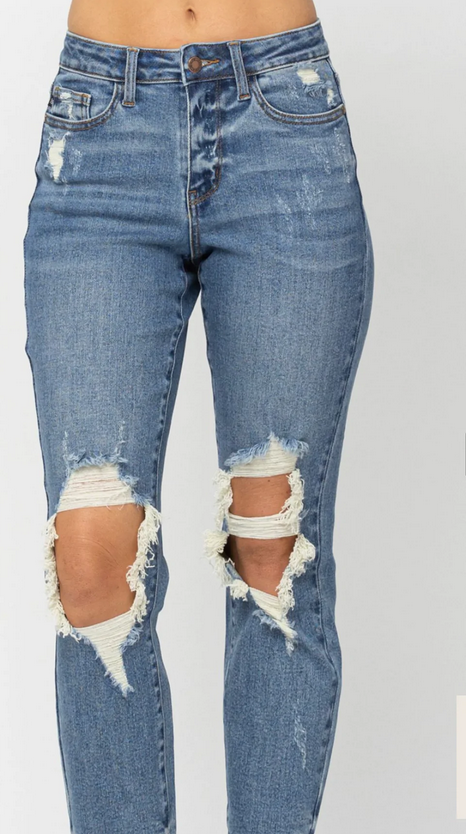 Blue High Waist Destroyed Boyfriend Fit