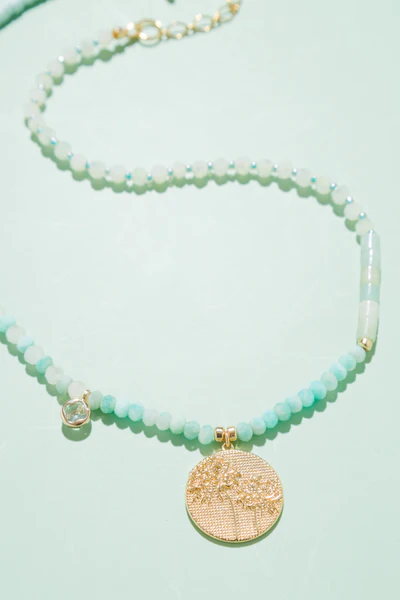 Floral Coin Necklace (Assorted Colors)