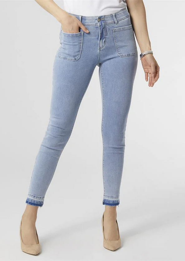 OMG ZoeyZip Skinny Jeans With Dark Wash Bottom - Light Denim