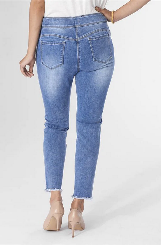 OMG Straight Leg JeanEmbroidered Capri- Medium Denim