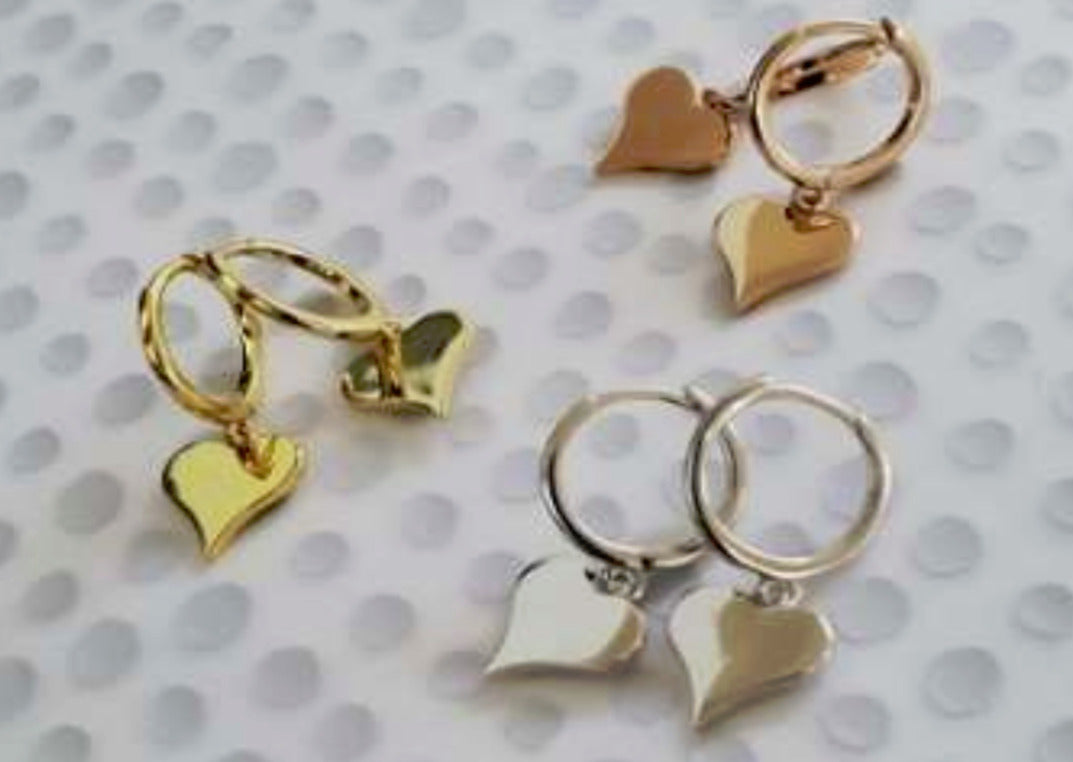 Sterling Silver Heart Hoop Earings (Assorted Colors)