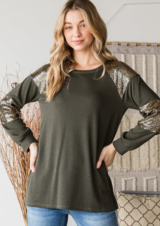 Solid and Sequin Contrast Top (1X-3X)