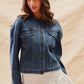 Collarless Denim Jacket With Front Pockets