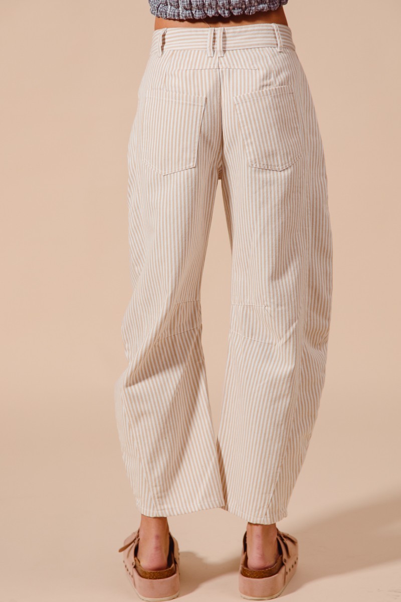 Mid Rise Barrel Pin Stripe Pants