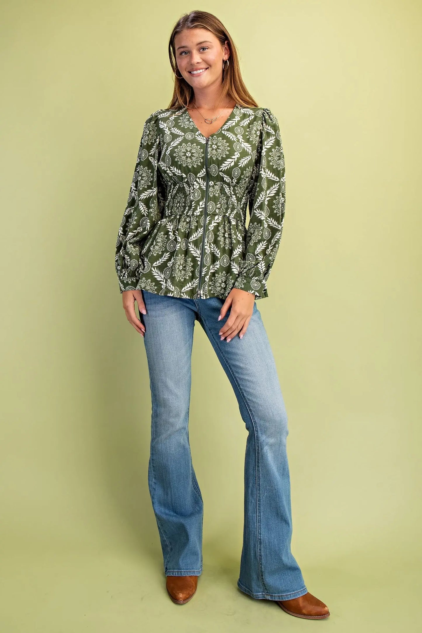 Sarah V-Neck Zipper Front Blouse