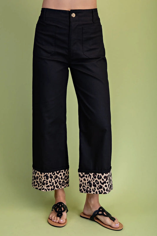 Leopard Cuff Ankle Cropped Pants