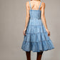 Light Wash Garment Washed Tiered Zip Midi Dress