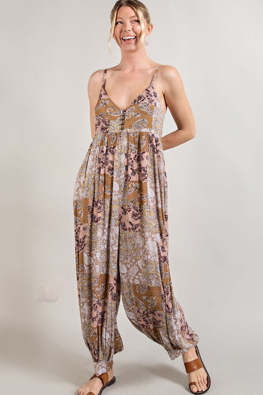 Paisley Spaghetti Strap Jumpsuit (Assorted Colors)