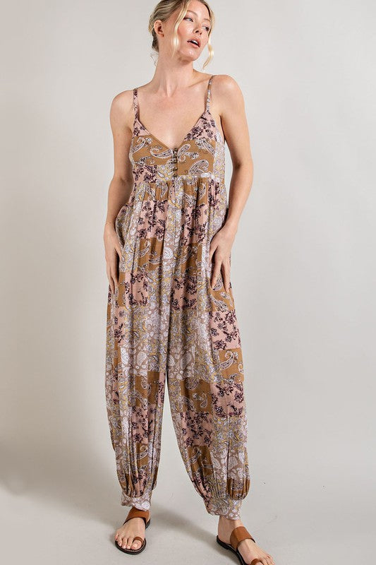 Paisley Spaghetti Strap Jumpsuit (Assorted Colors)