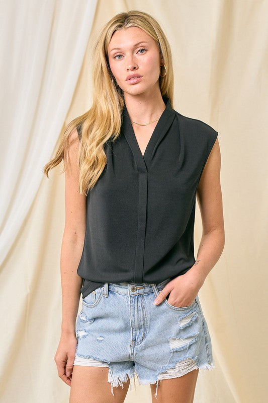 Pintucked V-Neck Modal Knit Top