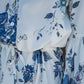 Blue Flower Floral Adjustable Balloon Sleeve Dress