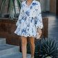 Blue Flower Floral Adjustable Balloon Sleeve Dress