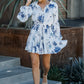 Blue Flower Floral Adjustable Balloon Sleeve Dress