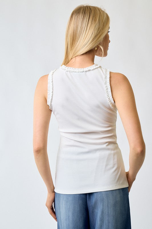 Solid Knit Tank With Ruffle Trim
