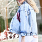 Pink Sequin Pocket Distressed Button-Down Denim Jacket