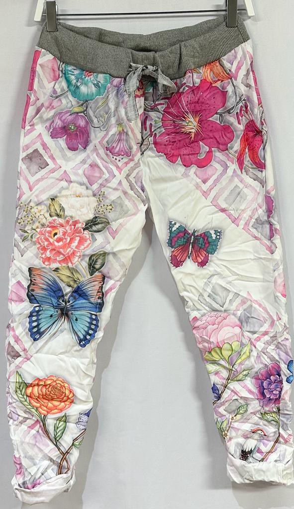 Hibiscus Print Banded Crinkle Joggers