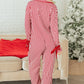 Red Stripe Contrast Velvet Trim Bow Knot Waist 2pcs Pajama Set