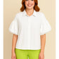 Tencel Puff Sleeve Button Front Top (Assorted Colors)