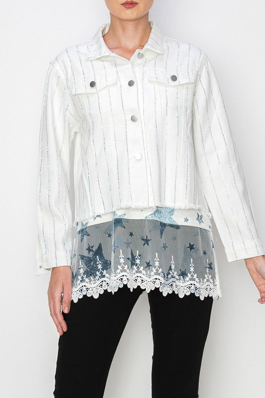 Ivory Denim Jacket With Sparkly Stones