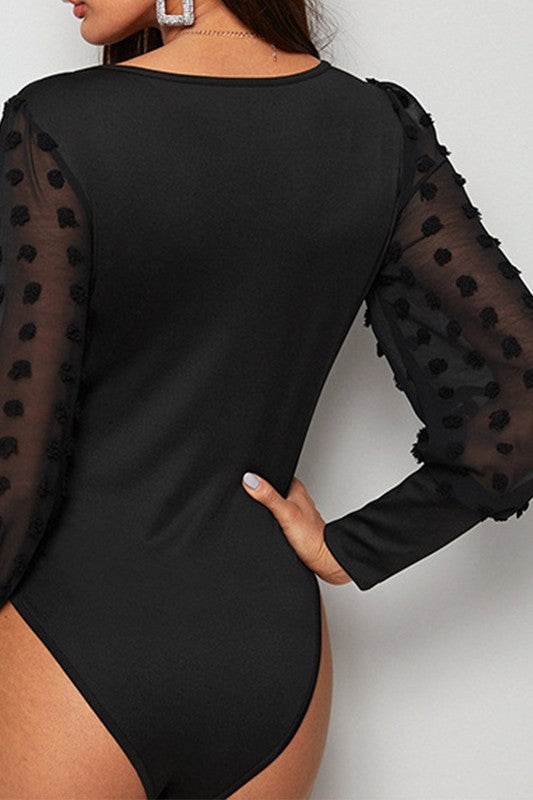 Black Puff Sleeve Bodysuit