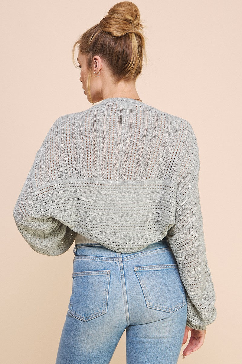 Sage Shimmer Pointelle Sweater Knit Shawl