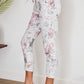 White Floral Print Drawstring Crinkle Jogger Pants
