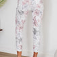 White Floral Print Drawstring Crinkle Jogger Pants