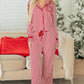 Red Stripe Contrast Velvet Trim Bow Knot Waist 2pcs Pajama Set