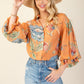 Coral Printed Button Down Top