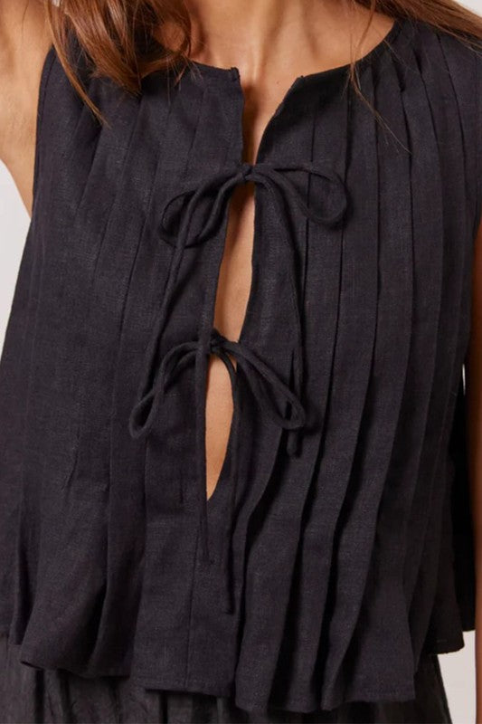 Precious Pleated Tie Front Top