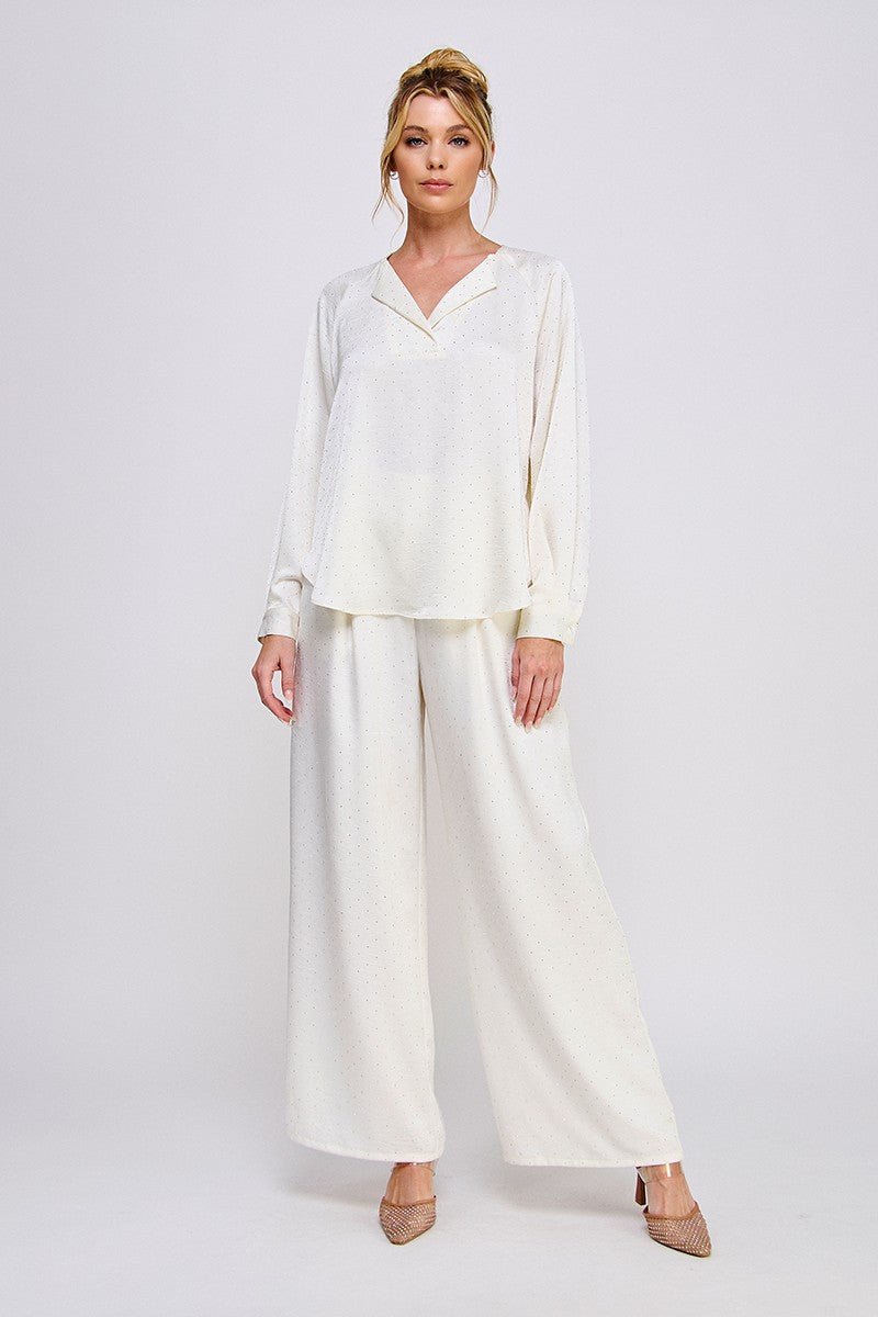 Cream Embellished Crinkle Satin Blouse