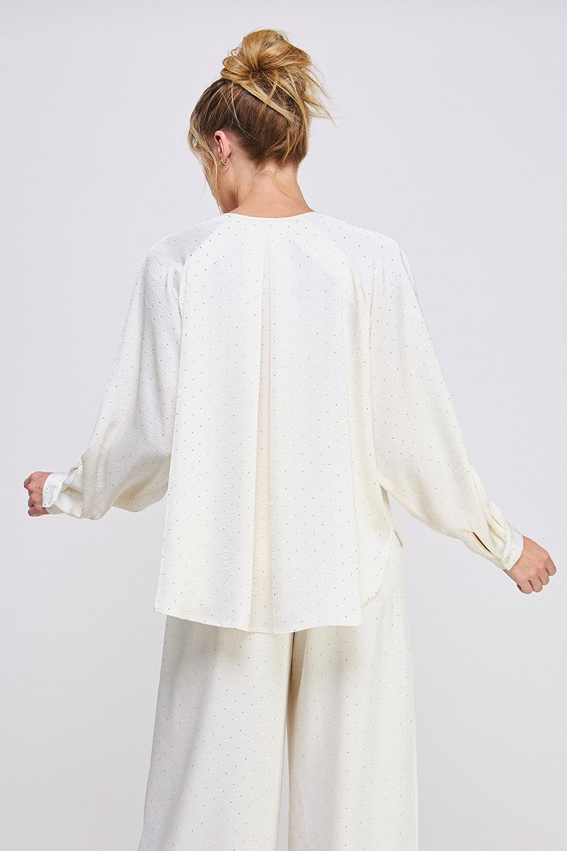 Cream Embellished Crinkle Satin Blouse