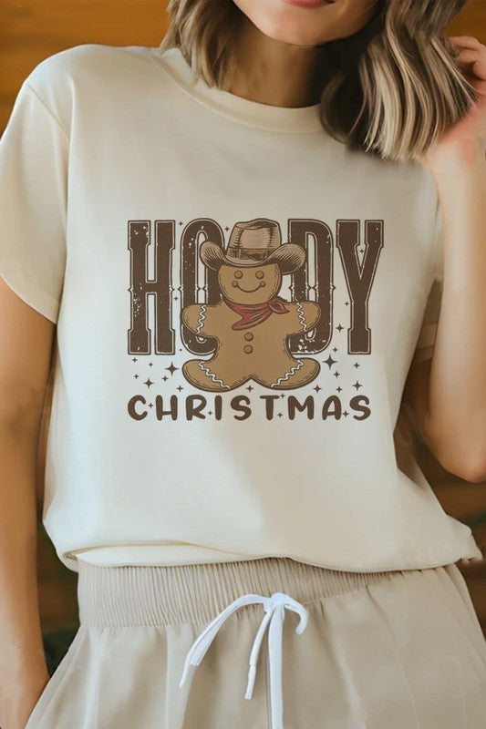 Gingerbread Howdy Christmas Unisex Round Neck Tee