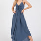 Indigo Woven Solid Front Ruched Midi Jumpsuit