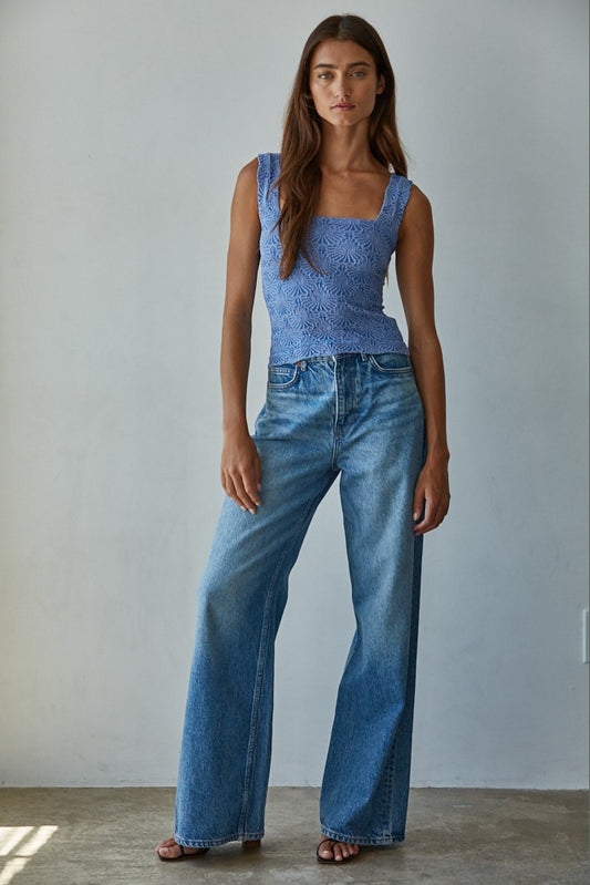 Chambray Blue Jacquard Square Tank