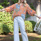 Coral Printed Button Down Top