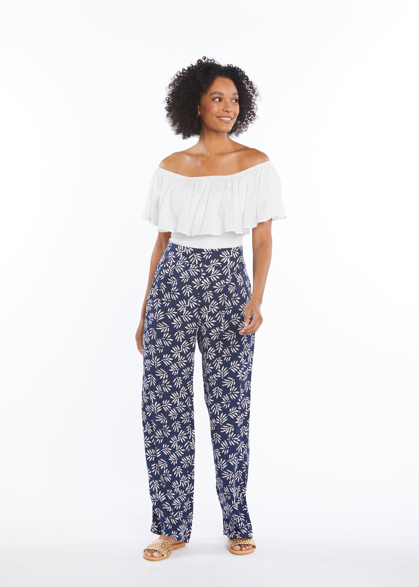 Navy Palm Pants