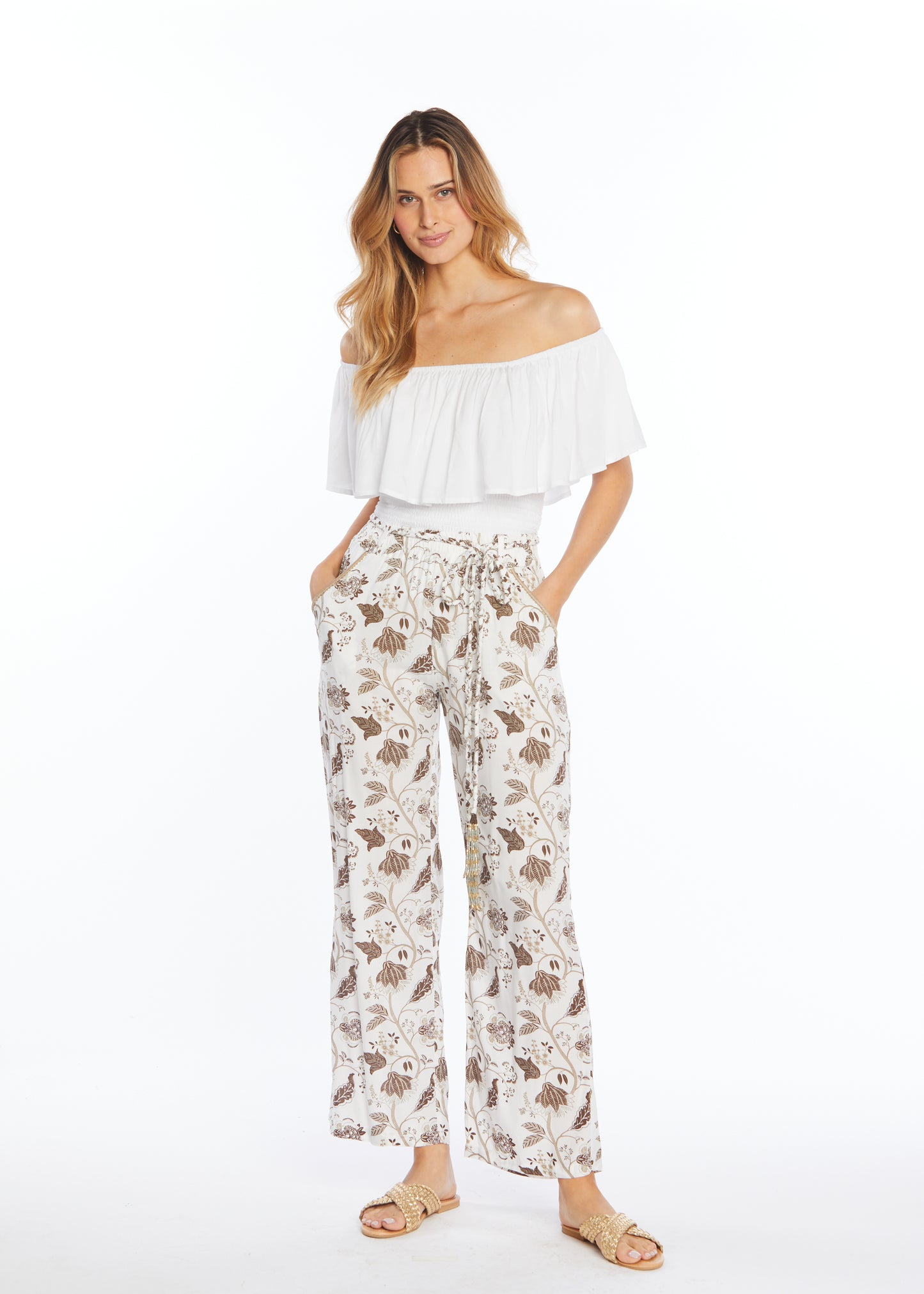 Flower Pants With Braided Belt