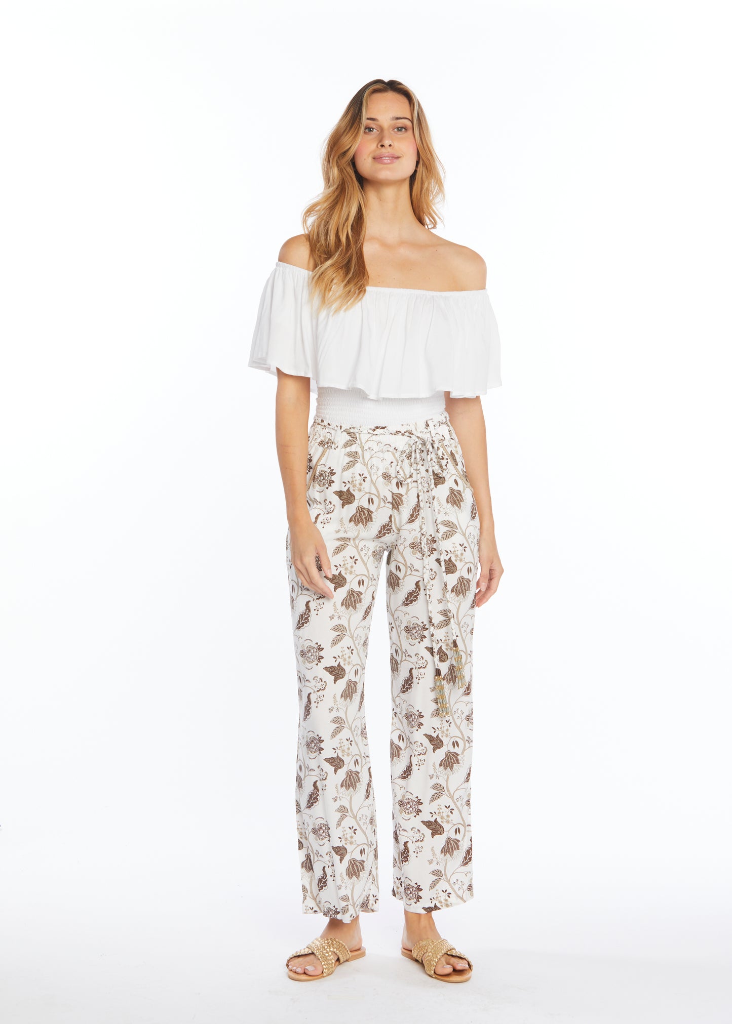 Flower Pants With Braided Belt