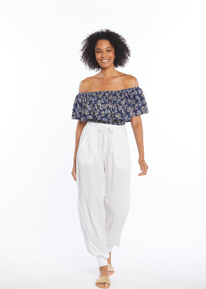 Navy Off the Shoulder Dominica Palm Top