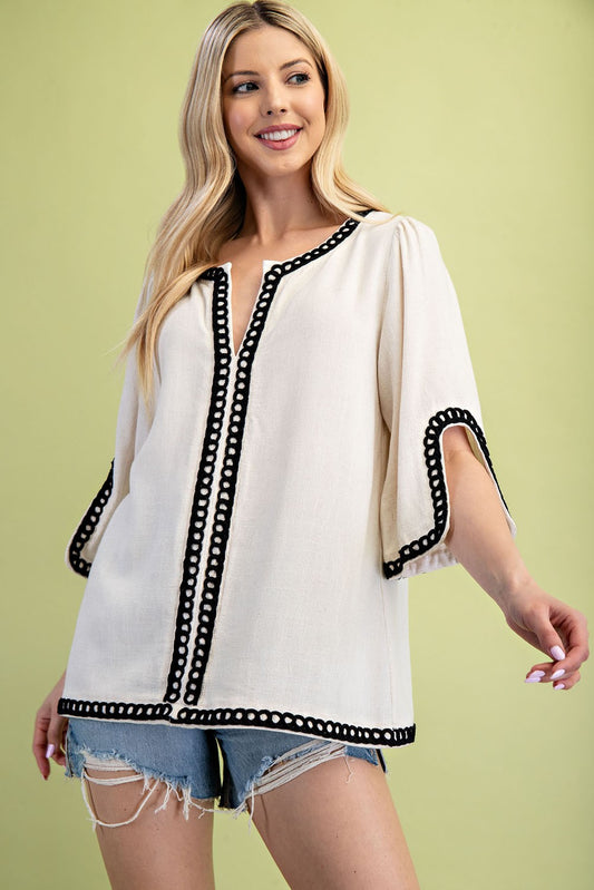 Oatmeal 3/4 Sleeve Linen Tunic