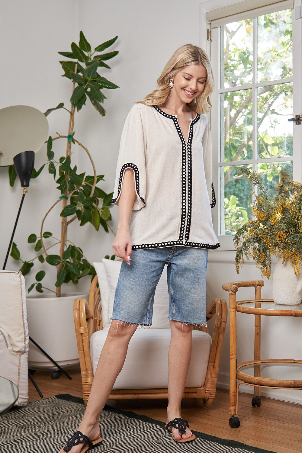 Oatmeal 3/4 Sleeve Linen Tunic