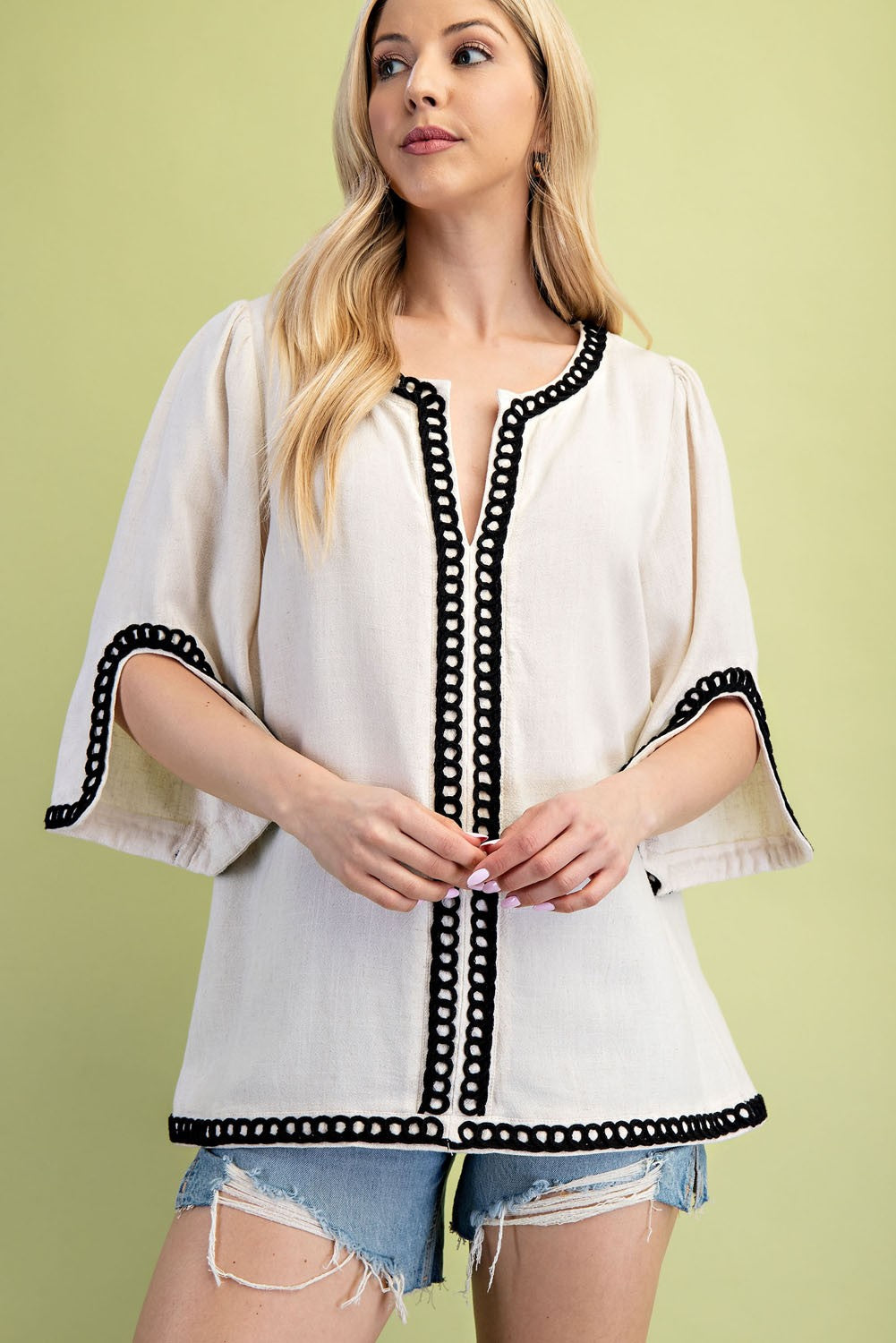 Oatmeal 3/4 Sleeve Linen Tunic