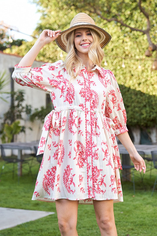 Raspberry Button Down Mini Dress